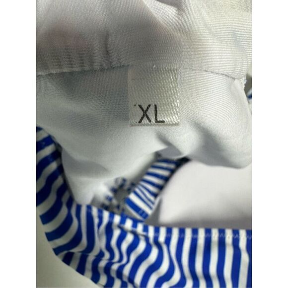 Bohemian Striped Ruffle Swimming Top Size XL Bleu White Marine - Picture 5 of 8